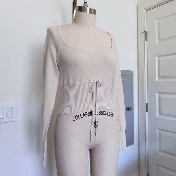 Urban Outfitters Beige Ribbed Waist Sweater | Square Neck | Size L - Picture 1 of 3